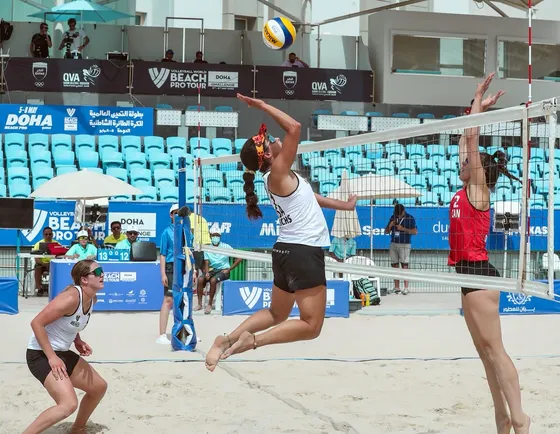 Beach volleyball training session